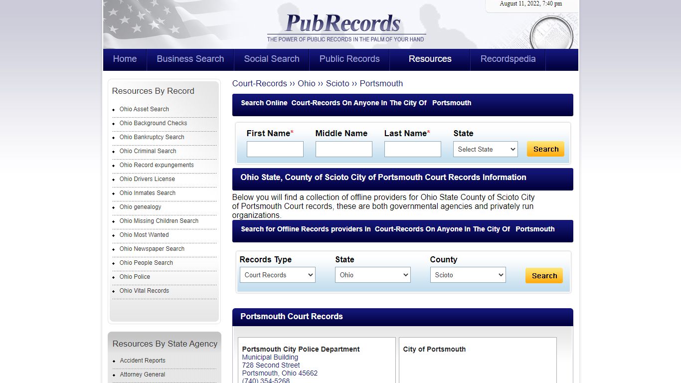 Portsmouth, Scioto County, Ohio Court Records